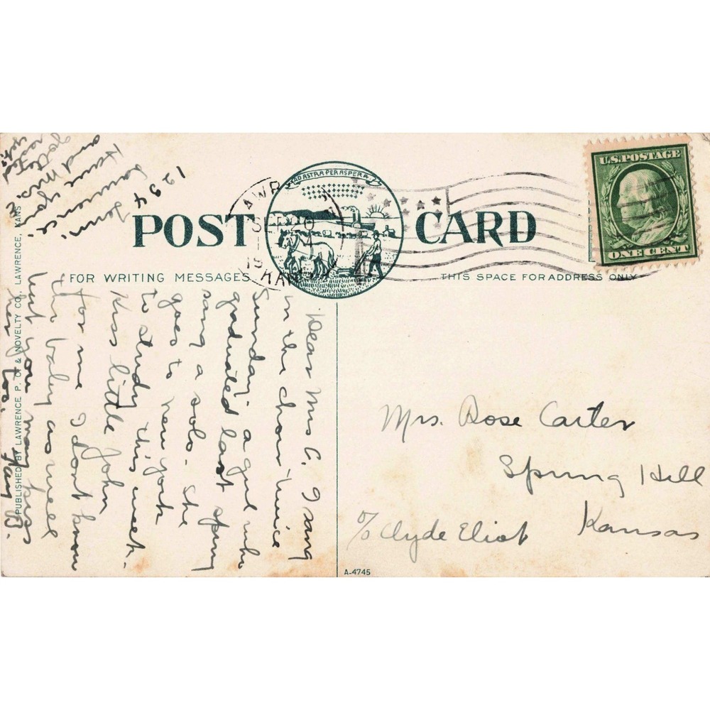 Vintage 1912 Kansas State University Campus Scene Postcard Lawrence KS VG - Picture 2 of 2